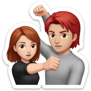 A girl with brown hair punching a man with shoulder length red hair  sticker