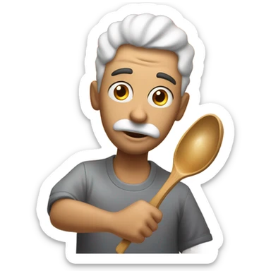 A guy with a spoon in his lips with sugar and fire on top sticker