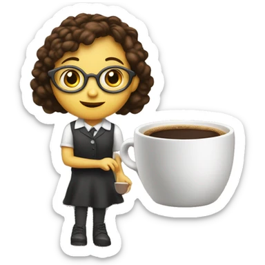 A little girl as high as a coffee cup, pushing a cup of hot coffee onto the stage and saying: my teacher, thank you! sticker