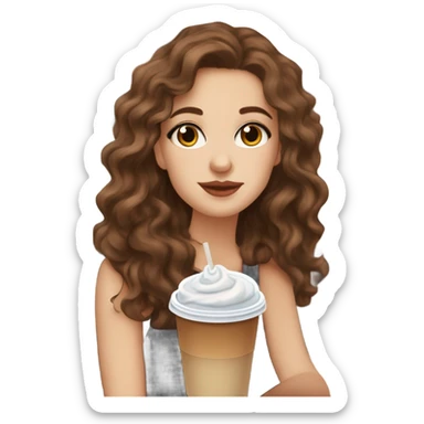 aesthetic white girl with brown wavy hair and brown eyes sipping an iced americano in a cute coffee shop  sticker