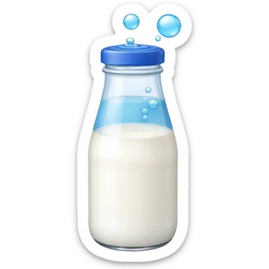 Milk bottle with blue cap and bubbles sticker