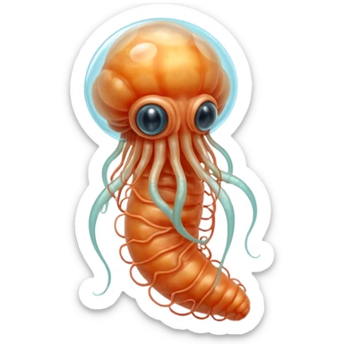 MRI parasitic embryo, digital, fetal small shape in otherworldly bubble, eerie, horror, pupa, crystalis, in-utero, sea-life, crustaceanoid, photorealismm siphonophore, polyp, Cnidaria sticker