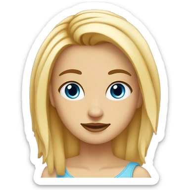 Chica con piel palida y ojos azules, con pelo rubio claro corto con fleco, con dos mechones largos por los costados sticker