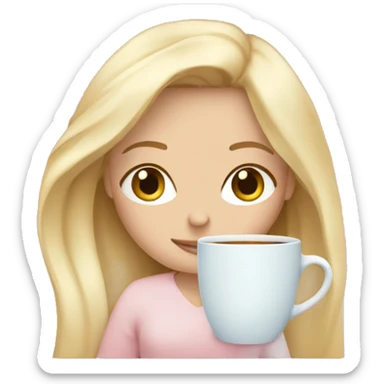 Blonde girl inside a light pink blancket sipping coffee eyes closed white skin blue eyes  sticker