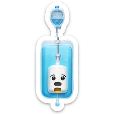 Rectangular transparent plastic iv bag filled with 500ml of fluid hanging on an iv pole in an intensive care unit  sticker