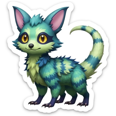 Realistic Sharp mossy elemental detailed Colorful translucent luminescent glowing Trico-Noibat-batty-Sergal-Furret-Ferret-Wolverine-Vernid-furry-fursona-fusion-Fakemon-animal-hybrid-creature, full body sticker