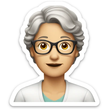 Old female with brown hair and glasses sticker