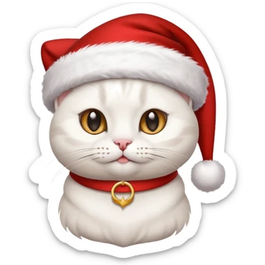 Cute whute cat wearing SantaClous's hat sticker