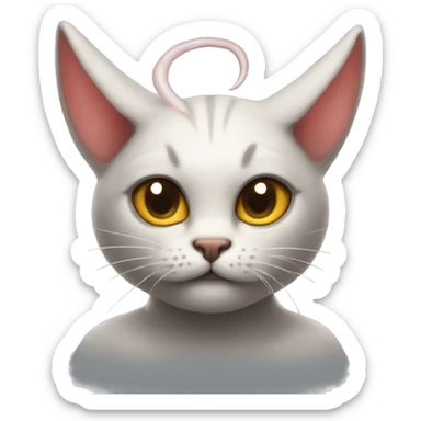 a cat with horns like a devil kisses a beautiful angel sticker