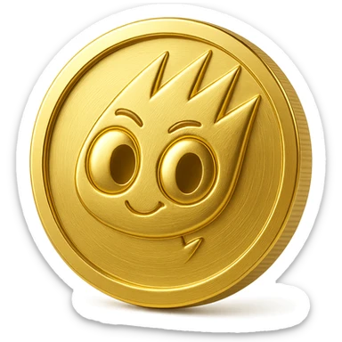 Create a simple flat gold coin with a thin rim, transparent background, no shadows. Feature only the mascot's head from the provided image in gold, centered. No neck or extra details, just the head. Style matches previous option 3 (gold objects style). sticker
