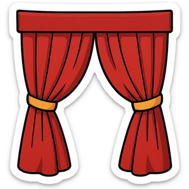 vibrant toon style illustration of a symmetrical red curtain, fully closed, both sides even sticker