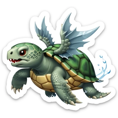 A fierce turtle with sharp spikes on its shell, dragon wings, sharp fangs, fierce claws, shooting a powerful water jet and steam from its mouth sticker