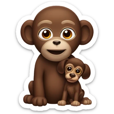 A monkey with a Brown poodle in his arms sticker
