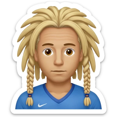 blonde dreadlocks man with blue jersey sticker