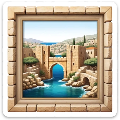 Cinematic Realistic Byblos Old City Landmark Emoji, depicted with ancient, weathered stone structures rendered with lifelike detail and nostalgic, warm lighting. sticker