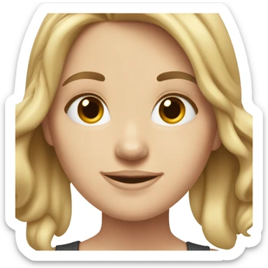 white girl with dark blonde hair smiling and blinking sticker