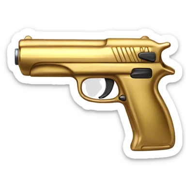 A compact, gold metallic object with a sleek, elongated shape, a comfortable hand grip, trigger mechanism, and a small sight on top for precise alignment. sticker