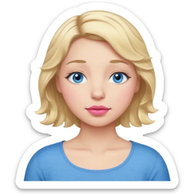 Girl Blonde short wavy hair,  blue eyes, cute blue top, long lashes, pink lips, sleeping eyes closed, zzzz  sticker