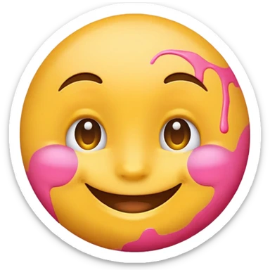 classic yellow round emoji with pink paint effect from just below the eyes to the chin sticker