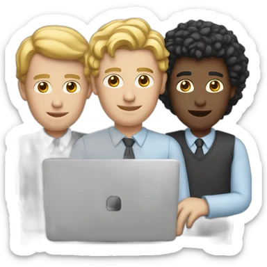 three white men with a laptop sticker