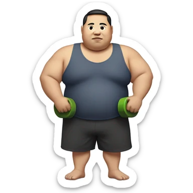 Fat asian man with weights in hand sticker