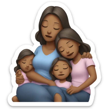 tired mother with three daughters sticker