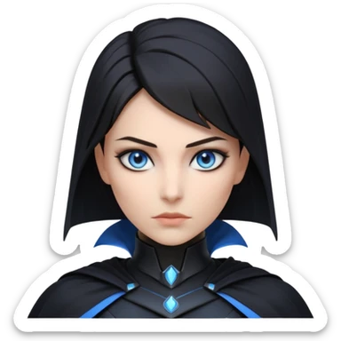 dark sci-fi villain female portrait, head and shoulders only, black armor, cape collar, intense eyes, sharp confident expression, subtle futuristic makeup, dramatic lighting, 3D cartoon, mobile game icon style, clean background, no text, no watermark
 sticker