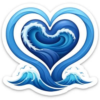 dark blue heart with sea waves sticker
