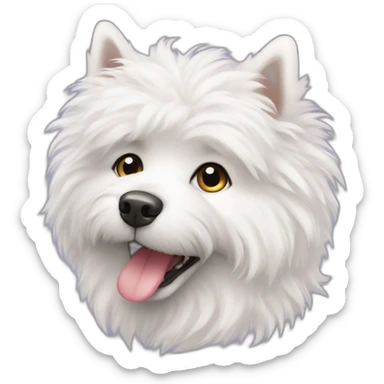 White fluffy dog and LOVE sticker