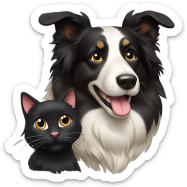 happy collie dog and a black cat sticker