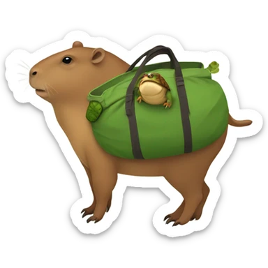 a capybara wearing a turtle bag sticker