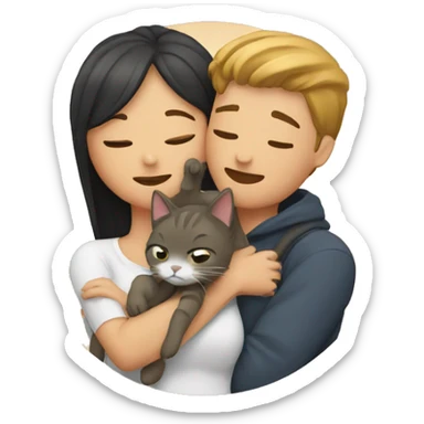 Couple hugging with a cat sticker