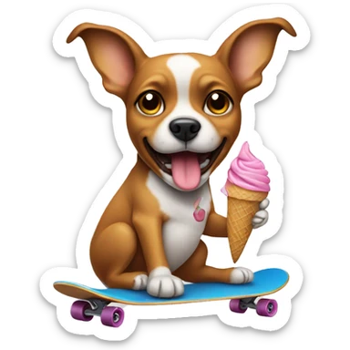dog eating ice cream on skateboard  sticker