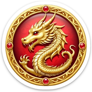 Golden dragon crest / brosch in a circle with red gems and no background sticker