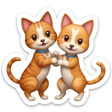 a cat and a dog holding paws and spinning, cheerful and lively sticker
