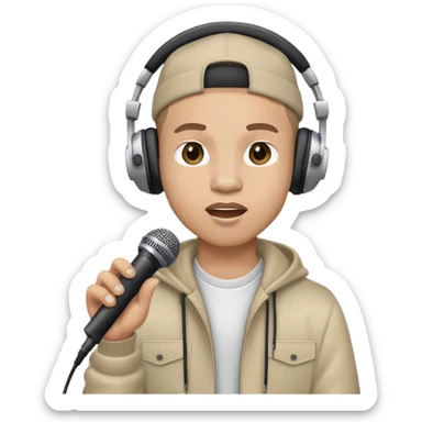 rapper singing with a microphone on a stand and wearing headphones sticker