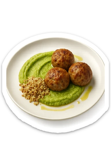 polpette di tacchino, purè di zucchine, quinoa e olio di oliva, iperrealistico 4k sticker