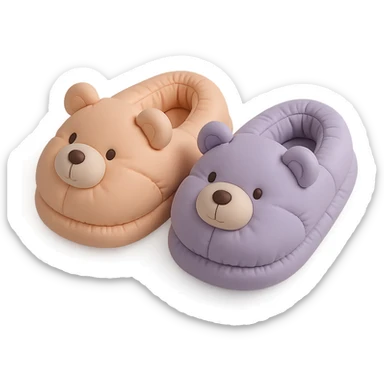 pair of cozy animal-shaped bedroom slippers in pastel colors, cushion style sticker