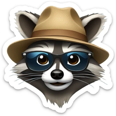 Raccoon with hat and glasses sticker