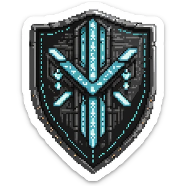 cybernetic shield with digital runes and magical power flowing sticker