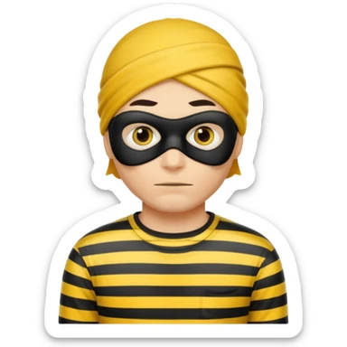 Make a robber emoji with yellow skin and white and black shirt with no mask sticker