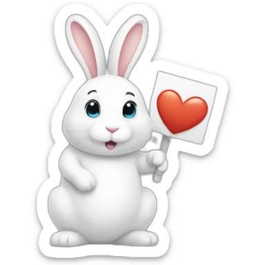 a big, cute white rabbit with a sign that says I love you sticker