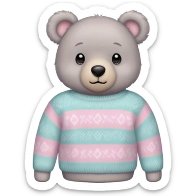 
gray teddy bear in a pastel sweater sticker