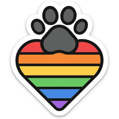 rainbow pride heart with a paw print on top, color outline icon style, no text sticker