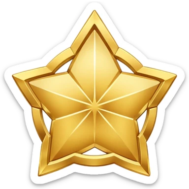 golden medal in star shape, central empty space, details in border, golden sticker