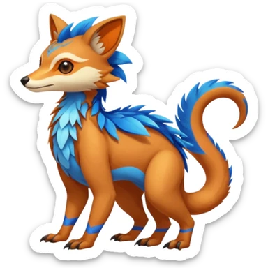 Colorful brown with blue and orange tropical exotic shiny beautiful fantasy-Vernid-Cacomistle-animal-Fakémon-hybrid-fursona (full body) sticker