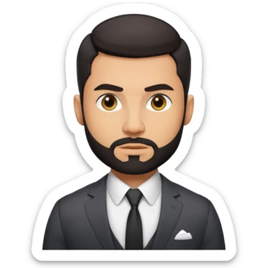 green eyes, dark short hair, muscular shoulders, big lips big nose big eyes, masculine good looking, dark beard wearing a suit . buttons of the shirt open. and olive skin tone  sticker