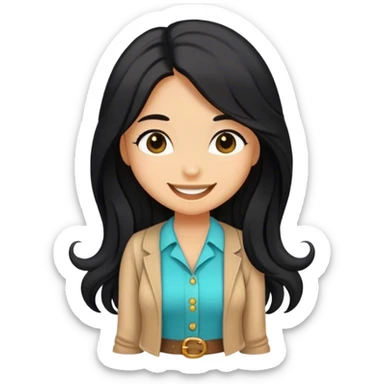 Tan lady with black long hair cute kisses smiles and cute outfit sticker