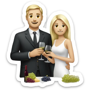A white, brunette man drinking wine with his blonde wife sticker