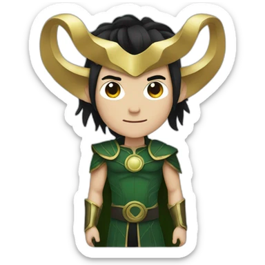 Loki with black hair and horns sticker